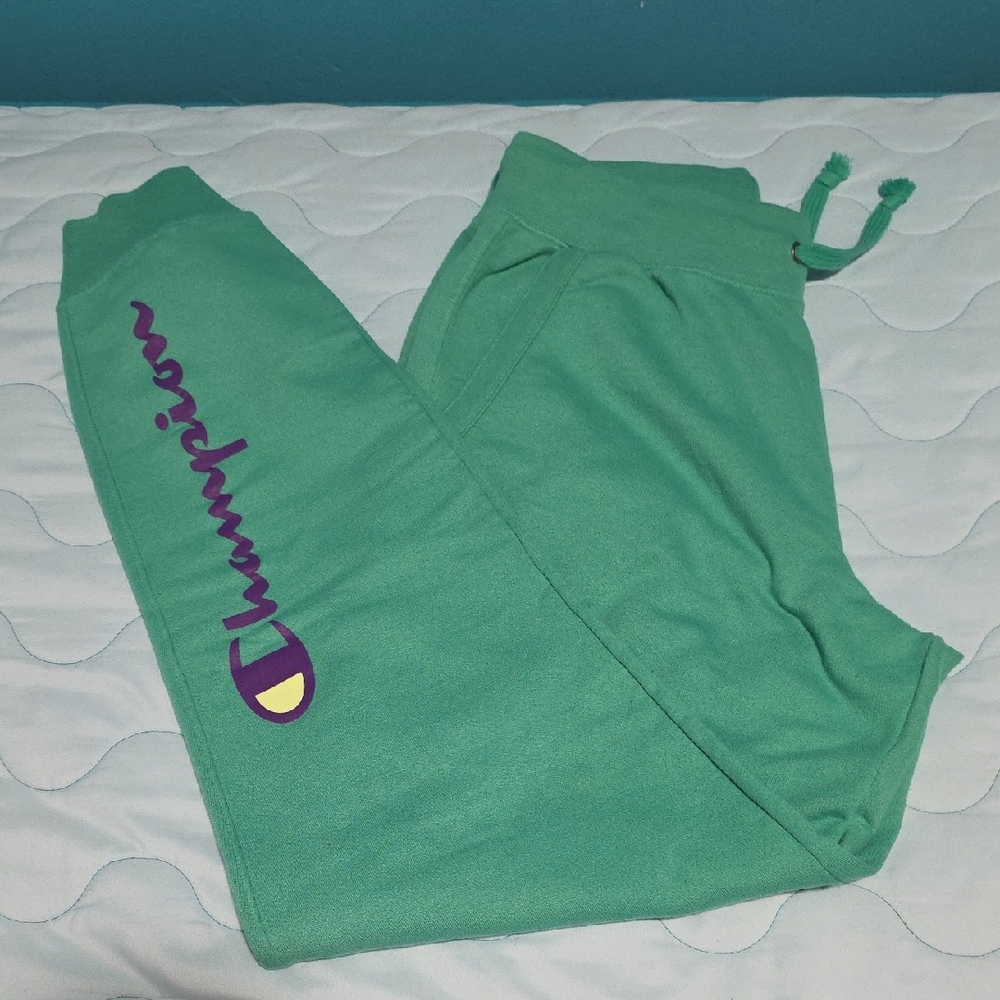 Champion Teal Joggers with Purple Logo
